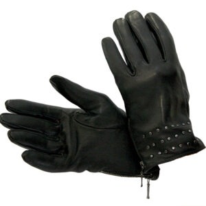 2071M Women's sheepskin glove, bemberg lining, rivet + zipper decoration